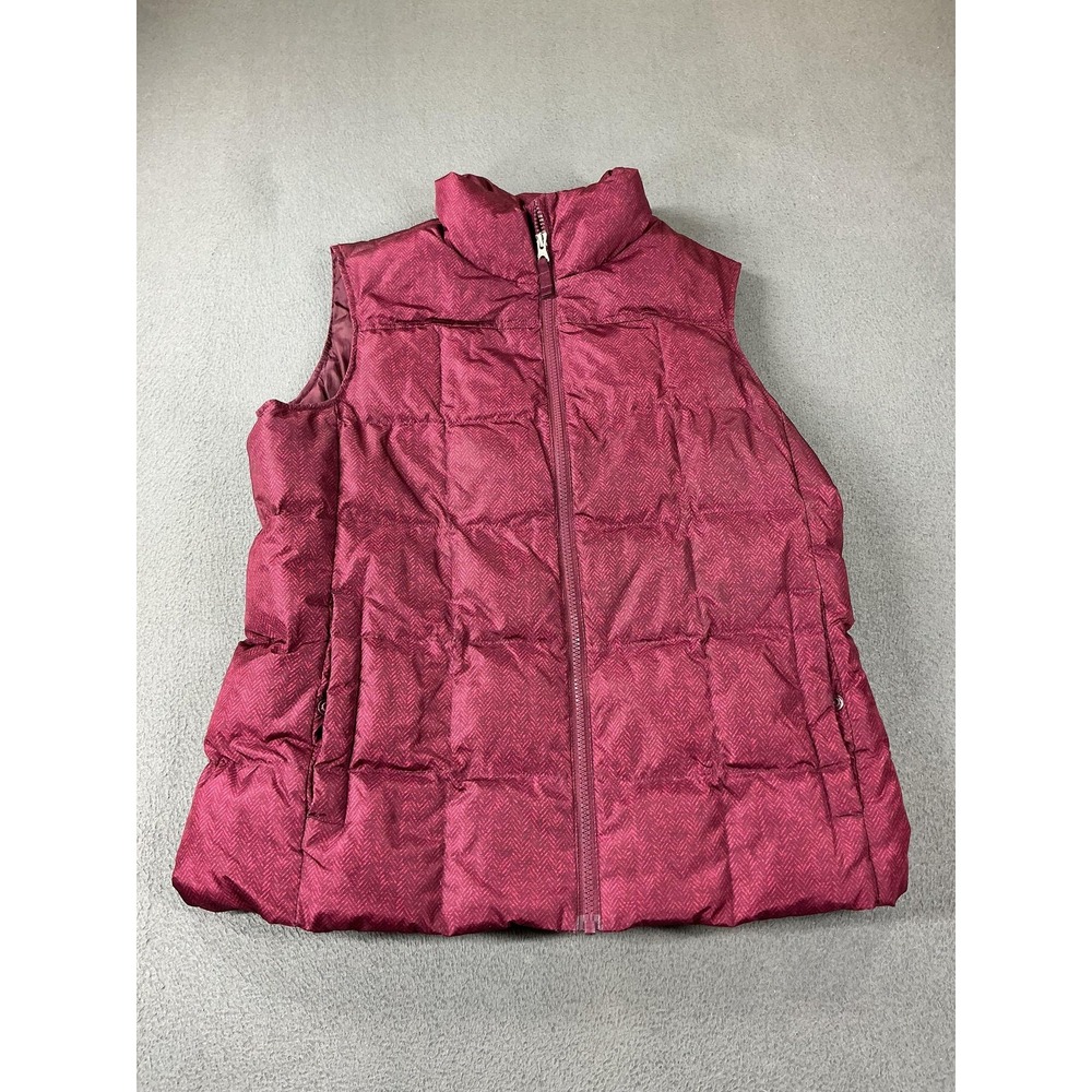 Lands' End Puffer Vest Womens M 10-12 Burgundy Herringbone Down Quilted Outdoor
